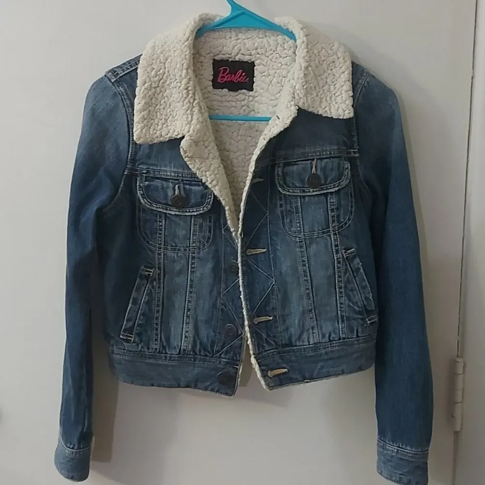 Barbie Denim Fleece Lined Cropped TruckerJacket Sanei International Size 0 Japan